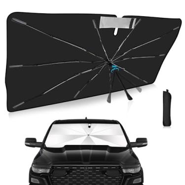 Imagem de Guarda-sol para para-brisa de atualização 2025, ajuste personalizado para Dodge RAM 1500 2019-2025, capa de carro com proteção UV dobrável, escudo de chuva de emergência e protetor de painel