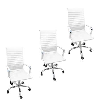 Imagem de Kit 3 Cadeiras Eames Esteirinha Presidente Alta Estofada Couro Branco