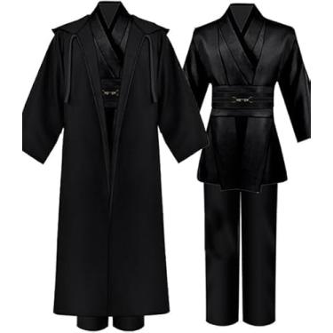 Imagem de COSXINGYI Adult Jedi Costume Robe Men Cosplay Outfit Hooded Cloak Obi Wan Kenobi Tunic Cape Halloween Suits (Black, Medium)