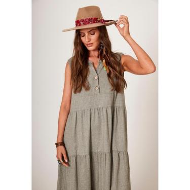 Imagem de Vestido Longo Regata 3 Babados De Linho Verde Yacamim D2-Feminino