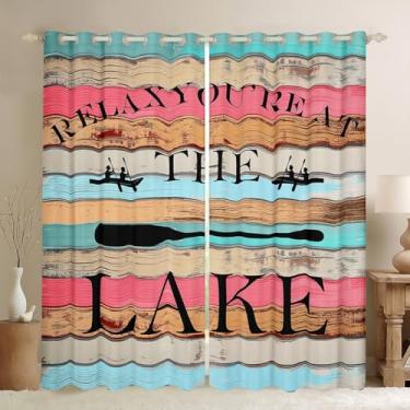 Imagem de Cortina de janela colorida rústica para casa de lago para casa de fazenda, cortinas de madeira para crianças, meninas, adolescentes, adultos, casa no lago, quarto, passeios de barco, cortina de
