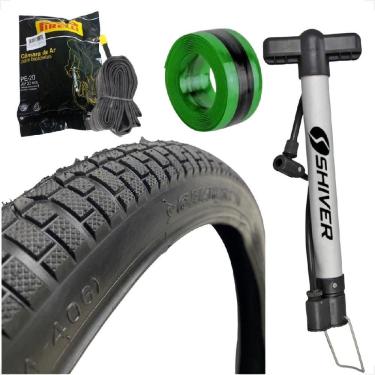 Imagem de Pneu Shiver Bicicleta bike Aro 20 x 2.125 Cravo Balao Camara Pirelli bico Grosso Bomba Fita anti furo