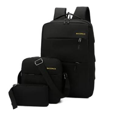 Imagem de Kit 3 Itens Mochila Bolsa Versátil Notebook Ou Escritório Cor:preto