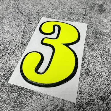 Imagem de Horayten Adesivos de número de corrida locomotiva fita de capacete de motor estilo de carro adesivos cortados em fibra de carbono amarelo fluorescente (3, altura 10 cm)