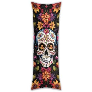 Imagem de Capa de travesseiro corporal, caveiras de flores coloridas, ultramacia, respirável, longa, 137 x 50 cm, fronha decorativa com zíper oculto, capas de almofada para sofá de quarto