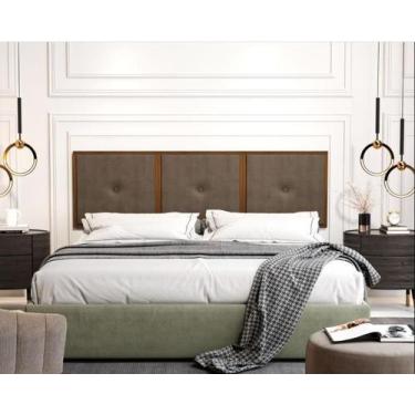 Imagem de Painel Davi Cabeceira King 1,95 Detalhe Madeira Suede Marrom - Comprar