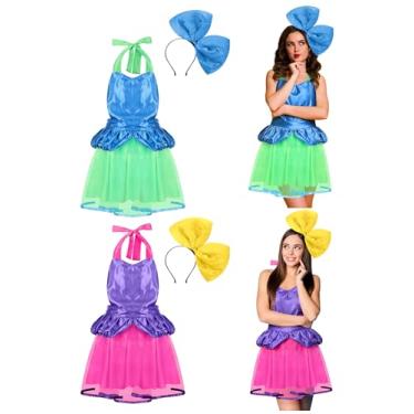 Imagem de Mepase 4 peças fantasia de Halloween irmãs más meia-irmãs feias melhor amiga conjunto de acessórios vestido avental com laço tiaras para mulheres meninas vilã princesa cosplay