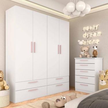 Imagem de Modulado Infantil Joy Com Cômoda 5 Gavetas Branco/rosa - M.a