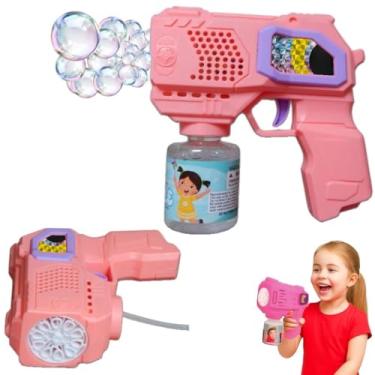 Imagem de Brinquedo Máquina Lança Bolhas de Sabão Pistola Elétrica Automática com Luz ROSA