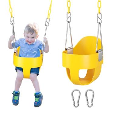 Imagem de DECORLIFE Toddler Swing - High Back Full Bucket Seat for Ages 1-3, 330lb Capacity, Baby Infant Swing Outdoor with Safety Design, Plastic-Coated Chains, Carabiners for Backyard, Garden-Yellow