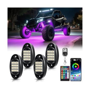 Imagem de 4 pods RGBW Luzes de LED Rock para ATV UTV Carrinho de Golfe RZR SXS Caminhonete SUV Offroad, Kit de Brilho Multicolorido Impermeável para Carro com Controle Remoto APP/RF Sincronização Música Neon