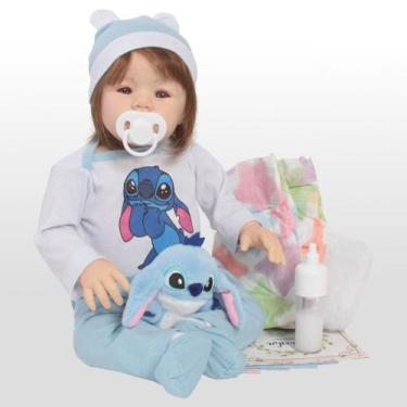 Imagem de Boneca Reborn Stitch com Cabelo Real e Pelúcia + itens - Cegonha Rebor