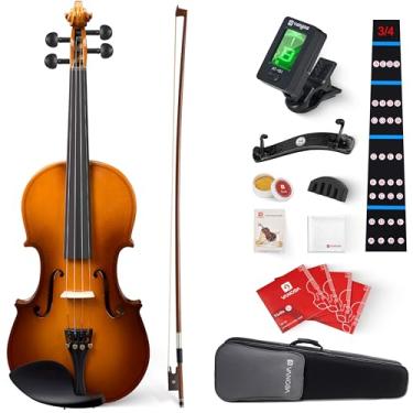 Imagem de Vangoa Violino tamanho 3/4 para crianças, conjunto completo de violino para principiantes, violinos, kit iniciante, pacote lateral, madeira maciça, capa rígida para estudantes escolares, crianças