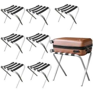 Imagem de Kit 8 Suporte De Mala Alumínio Para Hotel Pousada Bagagem Maleiro Dobr