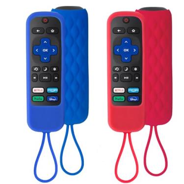 Imagem de 2 Pack Case for Roku Express/Streaming Stick/Premiere - Silicone Remote Cover for TCL Roku TV Remote Sleeve Skin Smart TV Anti Slip Remote Sleeve with Loop Protective Cover (Sea Blue +Red not Glow)