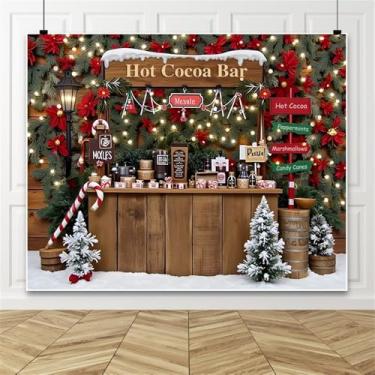 Imagem de Pano de fundo de Natal, barra de cacau quente de 3 x 2,4 m no inverno, neve, cenário fotográfico, barra de madeira, bengala de doce, fundo de árvore de Natal, decoração de festa de Natal