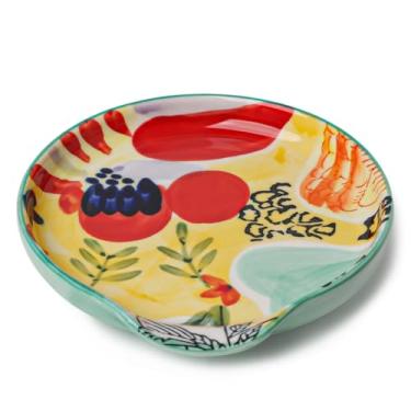 Imagem de GDCZ Descanso De Colher Colorido Pintado À Mão, Cerâmica, 5" Para Bancada Cozinha, Fogão, Lavável Na Máquina Lavar Louça, Multicolorido (Conjunto 2)