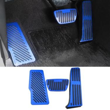 Imagem de SAUWU Capa de pedal de liga de alumínio de 3 peças para Toyota Camry 2018 2019 2020 2021 2022 sem perfuração de alumínio para freios e capas de pedal de acelerador, azul