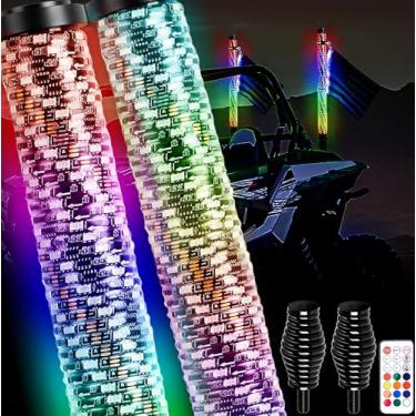 Imagem de AUDEXEN Luzes de chicote RGB de 1,5 m atualizadas com base de mola antifratura, luz de LED espiral com aplicativo e controle remoto para Jeep UTV ATV Off-Road RZR Polaris Truck Car 4X4 Sand Buggy Dune