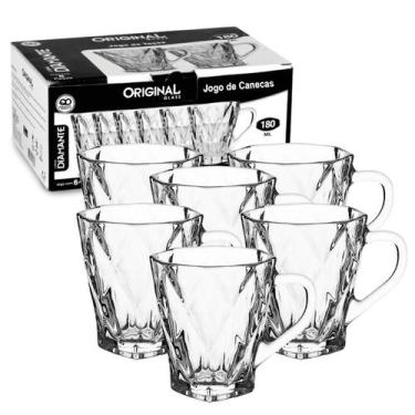 Imagem de Jogo de Caneca de Vidro Diamante 180ml 6pçs Original Line Xícara Café 