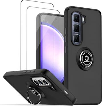 Imagem de QUIETIP Capa compatível com Infinix Hot 50 Pro 4G com protetor de tela, TPU + anel magnético de policarbonato rígido, capa de suporte para carro, preta