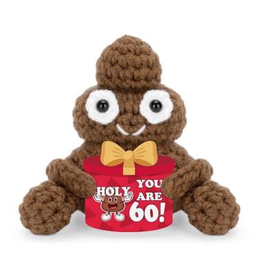 Imagem de A AIFAMY Inspirational Birthday Gifts for Women Men 40th 50th 60th, Positive Poo Funny Crochet Poo Doll for Men Women Best Friend Gag Gifts Party Decorations (60th Birthday)