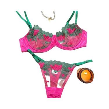 Imagem de Conjunto De Sutiã Com Aro E Bordado Floral Em Tule, Lingerie Transpare