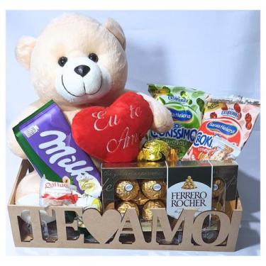 Imagem de Cesta Presente Dia Dos Namorados Urso, Ferrero Rocher, Milka - Cesta d