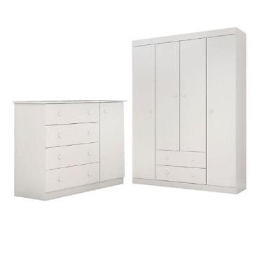 Imagem de Guarda-roupa 4 Porta E Cômoda Quarto Infantil Branco - Phoenix Baby