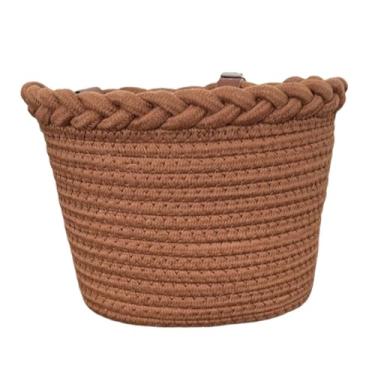 Imagem de Aymzbd Cesta de bicicleta infantil com decoração frontal e alças ajustáveis, armazenamento prático, cesta de guidão para meninos e meninas, compras de, Marrom Escuro