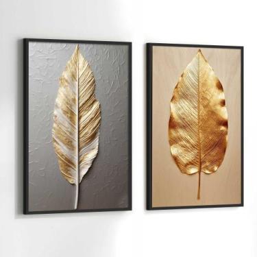Imagem de Conjunto Quadros Decorativos com Moldura Folha Dourada e Prata Abstrat