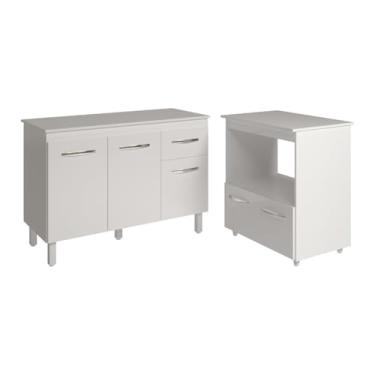 Imagem de Mobília Decor, Balcão Armário Gabinete Aline 118 cm com Tampo Tampão e Balcão Amanda para Forno e Microondas Branco