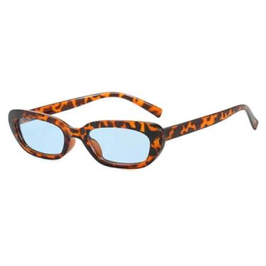 Imagem de Óculos de sol gatinho pequeno, fashion, feminino, UV400, retrô, azul, verde, masculino, retangular (azul leopardo)