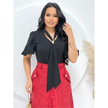 Imagem de Blusa Feminina Social Evangélica com Manga Curta - Fashion, Preto, GG