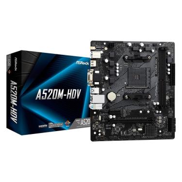 Imagem de Placa-Mãe ASRock A520M-HDV, Socket AM4, Suporte AMD Ryzen 5000, 2x DDR4, Ultra M.2 (Gen3x4 & SATA3), HDMI SATA III 6Gb/s