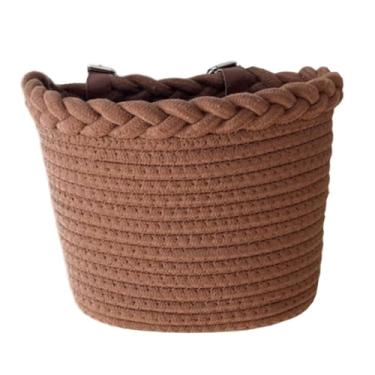 Imagem de Colaxi Cesta de bicicleta infantil, cesta de bicicleta multifuncional, acessórios portáteis, decoração, bolsa de bagageiro de carga, suporte frontal para, Marrom
