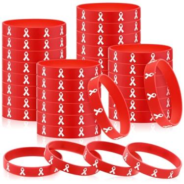 Imagem de Quelay Pulseiras de silicone Tondiamo Fita Vermelha Semana 48 Pulseiras de Apoio à Conscientização do Coração Sem Drogas para Mês do Coração Causa Câncer Atividades de Bem-Estar Público