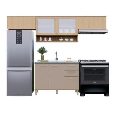 Imagem de Cozinha Compacta 100% Mdf 4 Pçs Duna Luciane Móveis Freijó/Cinammon - 