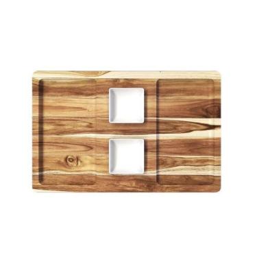 Imagem de Petisqueira Retangular De Madeira Teca Com 2 Potes - Stolf