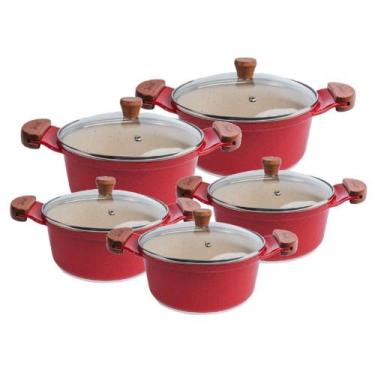 Imagem de Jogo De Panela Vermelha Marmorizada Javali Am 16 A 24Cm - Acabamento c