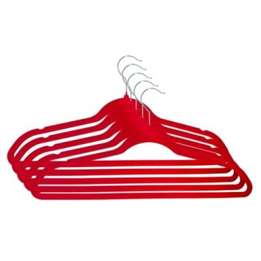 Imagem de Kit 5 Cabides Veludo Antideslizante Reforçado Roupas Delicadas Gancho Giratório Adulto Vermelho