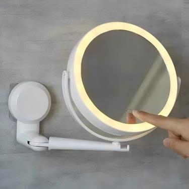 Imagem de Espelho de Parede com LED 360° Dobrável – Aumento 5x, Iluminação Touch 3 Tons, Recarregável e Ajustável para Maquiagem e Banheiro - BRANCO