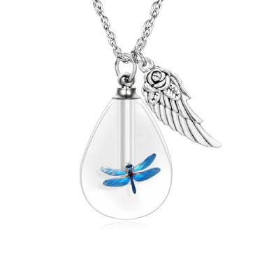 Imagem de Colar memorial com asa de anjo em forma de gota – pequeno frasco de urna de resina para cinzas, joia de cremação, presente de simpatia, Resina, Sem Pedra Preciosa