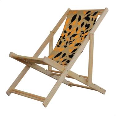 Imagem de Espreguiçadeira Dobrável em Madeira Maciça para Varanda – Reclinável, Sem Braço, Natural (Amarelo Floral)