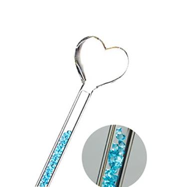 Imagem de TMXAOK Love Heart Glass Swizzle Sticks com glitter strass cristal coqueteleira agitadores café bebidas bebidas agitador chocolate quente leite expresso colheres para festa café bar, azul