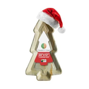 Imagem de Charity Leaf Pratos de Natal descartáveis de folha de palmeira 56 x 30 cm (5 peças) Travessas de servir como bambu, tábuas descartáveis, louça ecológica para Natal, casamentos, catering, eventos