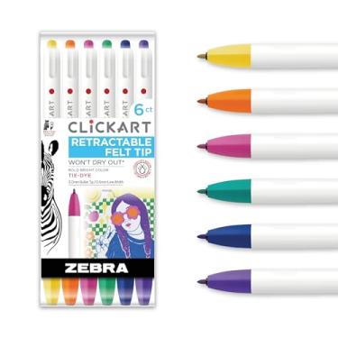 Imagem de Zebra Pen ClickArt Caneta esferográfica retrátil cores sortidas tie-dye pacote com 6, ponta fina de 0,6 mm, tinta à base de água sem tampa, tecnologia de absorção de umidade, material escolar