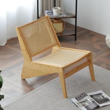 Imagem de MBOOYOME Cadeira moderna de meados do século para sala de estar, espreguiçadeira baixa com moldura de madeira maciça, poltrona confortável para quarto e varanda, madeira