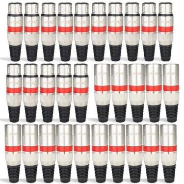 Imagem de Kit Conectores XLR Macho e Fêmea Voik PVKMV Metal Vermelho, 30