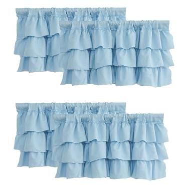 Imagem de HiSnug Saia com babados azuis com bolso de haste, cortinas de tratamento de janela com listras claras para cozinha, sala de estar, 106,7 cm L x 45,7 cm C, 4 painéis